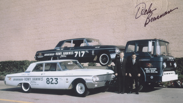 Driver Dick Brannan with two Ford Galaxie models